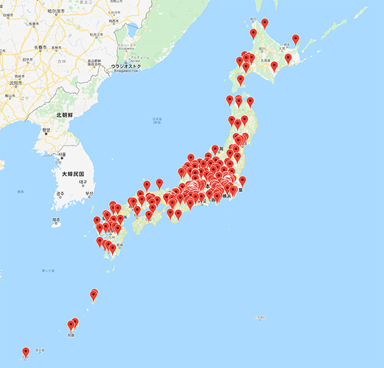 「ORDERETTE」を導入中の店舗一覧マップです。